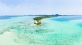Aerial view Banyak Islands Sumatra tropical archipelago Indonesia, coral reef beach turquoise water. Travel destination, diving