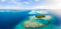 Aerial view Banyak Islands Sumatra tropical archipelago Indonesia, coral reef beach turquoise water. Travel destination, diving