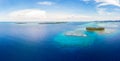 Aerial view Banyak Islands Sumatra tropical archipelago Indonesia, coral reef beach turquoise water. Travel destination, diving