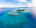 Aerial view Banyak Islands Sumatra tropical archipelago Indonesia, coral reef beach turquoise water. Travel destination, diving