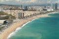 Aerial view of Barcelona, Barceloneta beach and Mediterranean se Royalty Free Stock Photo