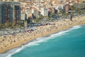 Aerial view of Barcelona, Barceloneta beach and Mediterranean se Royalty Free Stock Photo
