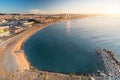 Aerial view of Barcelona Beach in summer morning along seaside i Royalty Free Stock Photo