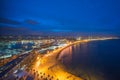 Aerial view of Barcelona Beach in summer night along seaside in Barcelona, Spain. Mediterranean Sea in Spain Royalty Free Stock Photo