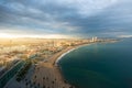 Aerial view of Barcelona Beach during sunset along seaside in Ba Royalty Free Stock Photo