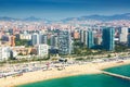 Aerial view of Barcelona from Mediterranean coast Royalty Free Stock Photo