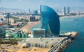 Aerial view of Barcelona from Mediterranean sea Royalty Free Stock Photo