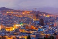 Aerial view Barcelona at night, Catalonia, Spain