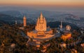 Aerial view of Barcelona skyline with Sagrat Cor temple during sunset, Catalonia, Spain Royalty Free Stock Photo