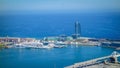 Aerial view of Barceloneta from sea side. Barcelona, Spain. Barceloneta Beach - one of the most popular in the city Royalty Free Stock Photo