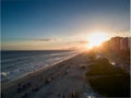 Aerial view of Barra da Tijuca beach during sunset, golden light Royalty Free Stock Photo