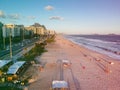 Aerial view of Barra da Tijuca beach during sunset, light leak Royalty Free Stock Photo