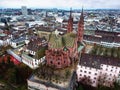 Aerial view of the Basel Cathedral with the city in the background, in Basel, Switzerland Royalty Free Stock Photo