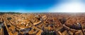 Aerial view of Basilica di San Petronio, Bologna, Italy at sunset. Colorful sky over the historical city center with car traffic Royalty Free Stock Photo