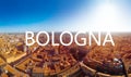 Aerial view of Basilica di San Petronio, Bologna, Italy at sunset. Colorful sky over the historical city center with car traffic Royalty Free Stock Photo