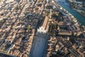 Aerial view of Basilica di Santa Croce, a famous church in Florence downtown along Arno river, Tuscany, Italy Royalty Free Stock Photo