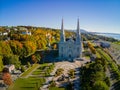 Aerial view of the Basilica of Sainte-Anne-de-Beaupre church with beautiful fall color Royalty Free Stock Photo