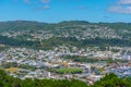 Aerial view of Basin reserve stadium, Dominion Museum Building and National War Memorial hall of Memories at Wellington, New Royalty Free Stock Photo