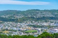 Aerial view of Basin reserve stadium, Dominion Museum Building and National War Memorial hall of Memories at Wellington, New Royalty Free Stock Photo