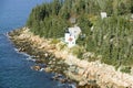 Aerial view of Bass Harbor Head Lighthouse, Acadia National Park, Maine, west side of Mount Desert Island Royalty Free Stock Photo