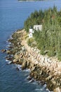 Aerial view of Bass Harbor Head Lighthouse, Acadia National Park, Maine, west side of Mount Desert Island Royalty Free Stock Photo