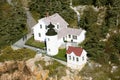 Aerial view of Bass Harbor Head Lighthouse, Acadia National Park, Maine, west side of Mount Desert Island Royalty Free Stock Photo