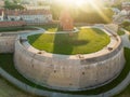 Aerial view of the Bastion of the Vilnius Defensive Wall, restored defensive structures originally built in the 16th century,