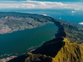 Aerial view of Batur volcano and lake with forest Royalty Free Stock Photo