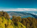 Aerial view of Batur volcano and lake with forest Royalty Free Stock Photo