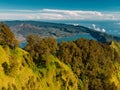 Aerial view of Batur volcano and lake with forest, Bali Royalty Free Stock Photo