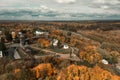 Aerial view of Baturin Castle with the Seym River in Chernihiv Oblast of Ukraine. Beautiful autumn landscape. Royalty Free Stock Photo