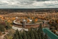 Aerial view of Baturin Castle with the Seym River in Chernihiv Oblast of Ukraine. Beautiful autumn landscape. Royalty Free Stock Photo