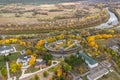 Aerial view of Baturin Castle with the Seym River in Chernihiv Oblast of Ukraine. Beautiful autumn landscape. Royalty Free Stock Photo