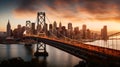 Aerial view of the Bay Bridge in San Francisco at sunset, illustration ai generative Royalty Free Stock Photo