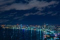 Aerial view of bay of city of Pattaya, Thailand in night