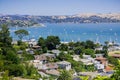 Aerial view of the bay and marina from the hills of Sausalito, San Francisco bay area, California