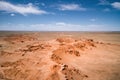 Aerial View of the Bayanzag Flaming Cliffs in the Gobi Desert, Mongolia Royalty Free Stock Photo
