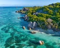 Aerial view of Beach Anse Source d`Argent, La Digue, Seychellen Royalty Free Stock Photo