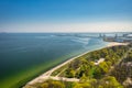 Aerial view of the beach at Baltic Sea on the Westerplatte peninsula, Gdansk. Poland Royalty Free Stock Photo