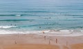 Surfers on the beach in Biarritz, France. Top view. Royalty Free Stock Photo
