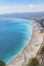 Aerial view of beach in City of Nice, Cote d'Azure, France Royalty Free Stock Photo