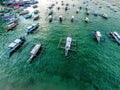 Aerial view of the beach with fishing boats. Elnido, Philippines, 2018