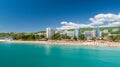 Aerial view of the beach and hotels in Golden Sands. Popular summer resort near Varna, Bulgaria