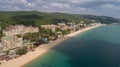 Aerial view of the beach and hotels in Golden Sands, Zlatni Piasaci. Popular summer resort near Varna, Bulgaria Royalty Free Stock Photo