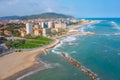 Aerial view of the beach in Italian town Pesaro Royalty Free Stock Photo