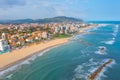 Aerial view of the beach in Italian town Pesaro Royalty Free Stock Photo