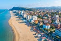 Aerial view of the beach in Italian town Pesaro Royalty Free Stock Photo