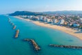 Aerial view of the beach in Italian town Pesaro Royalty Free Stock Photo