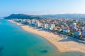 Aerial view of the beach in Italian town Pesaro Royalty Free Stock Photo