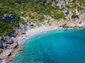 Aerial view of the beach at Kastro, Skiathos island